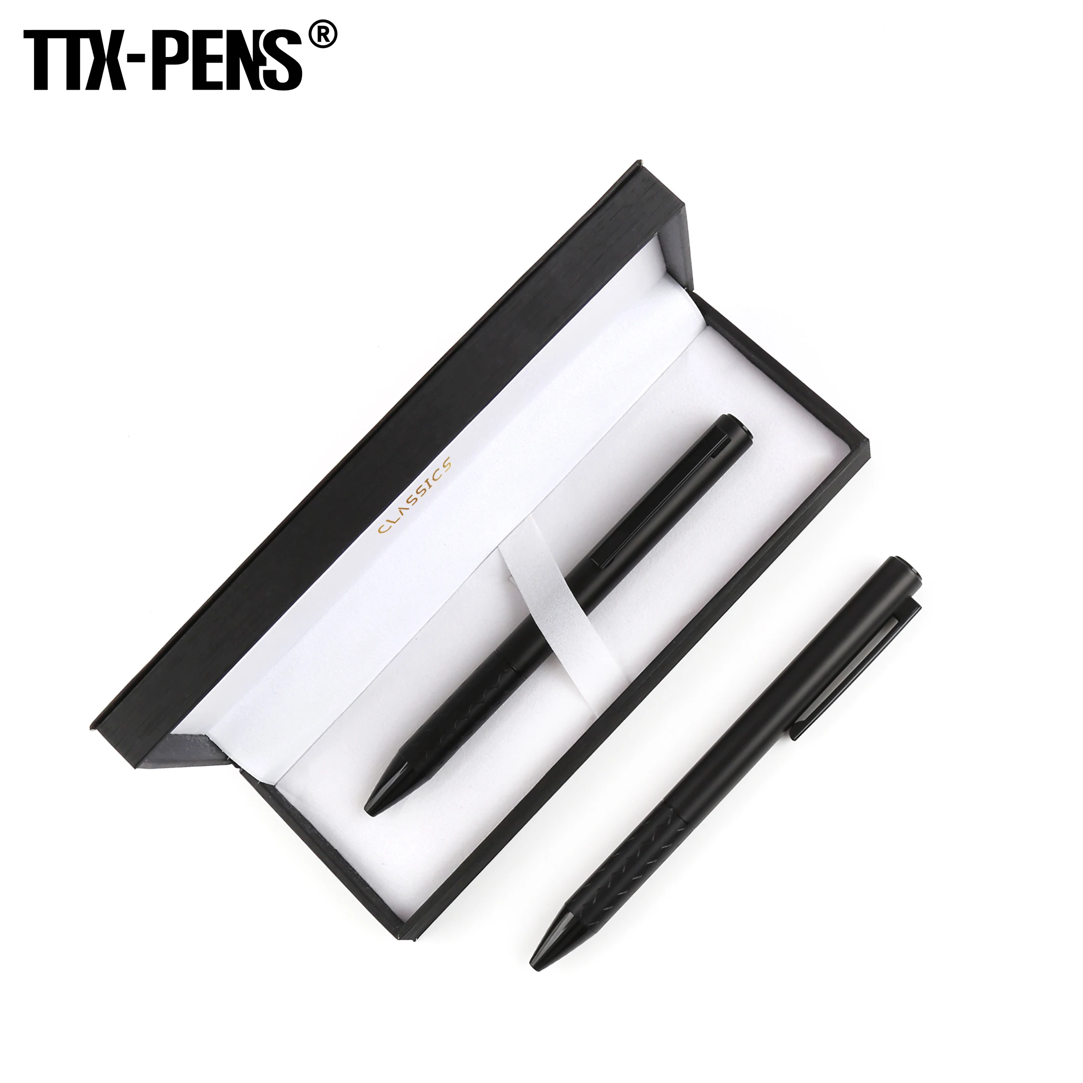 TTX Black Thick Matte Metal Grit Blast Custom Logo Printing Steel Ball Pen For Business Gift
