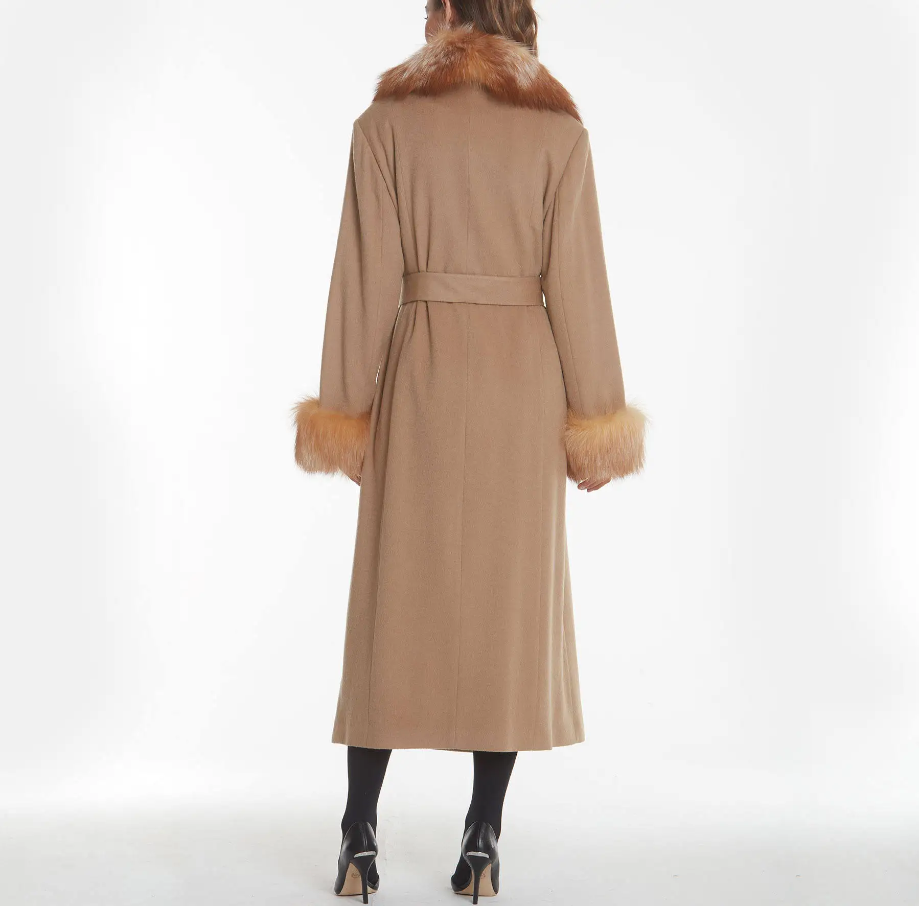 2023 Professional Manufacturer Custom Autumn Winter Womens Long Midi Wool Cashmere Coat With Fur For Women