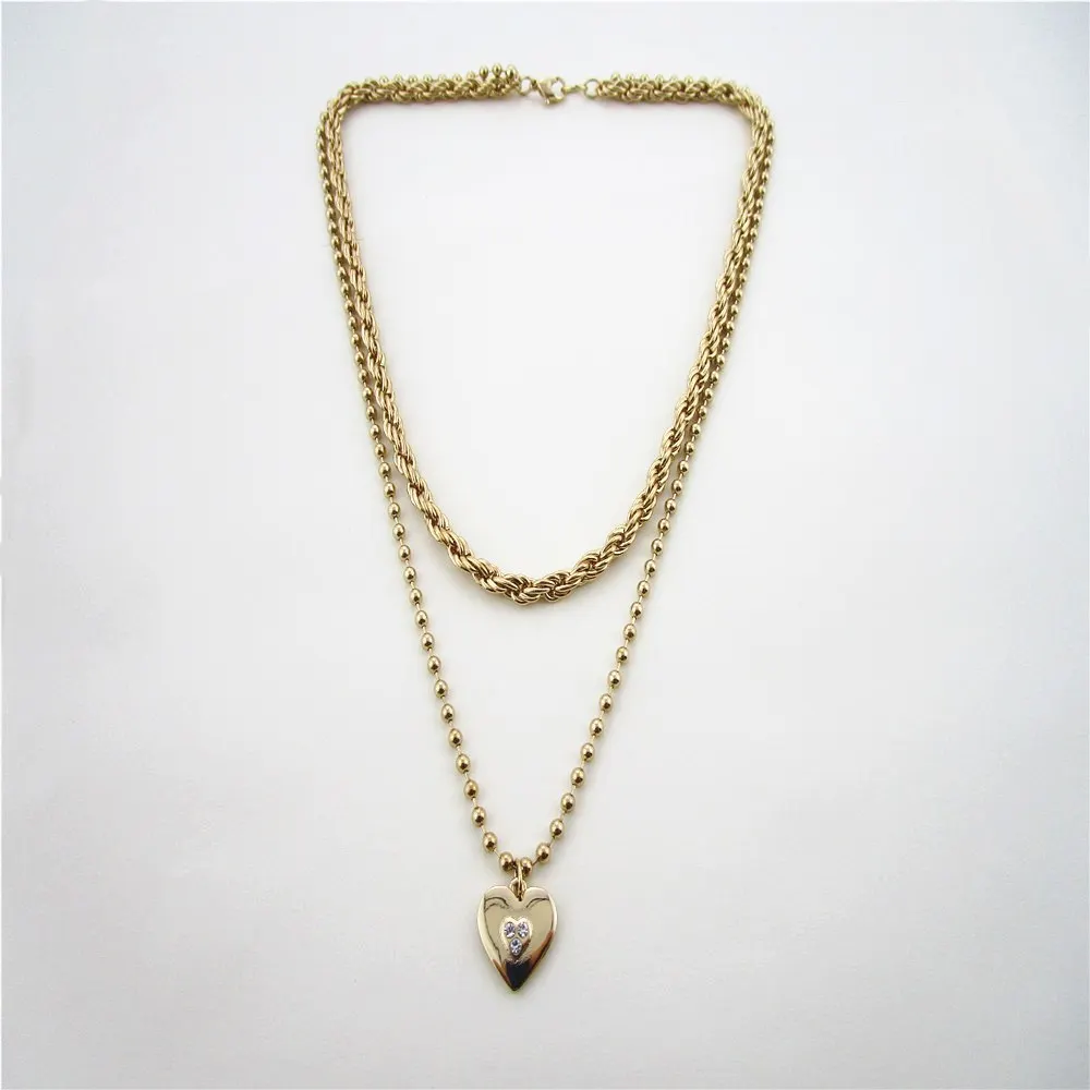 
costume jewelries necklace of ball chain with love pendant layer necklace 
