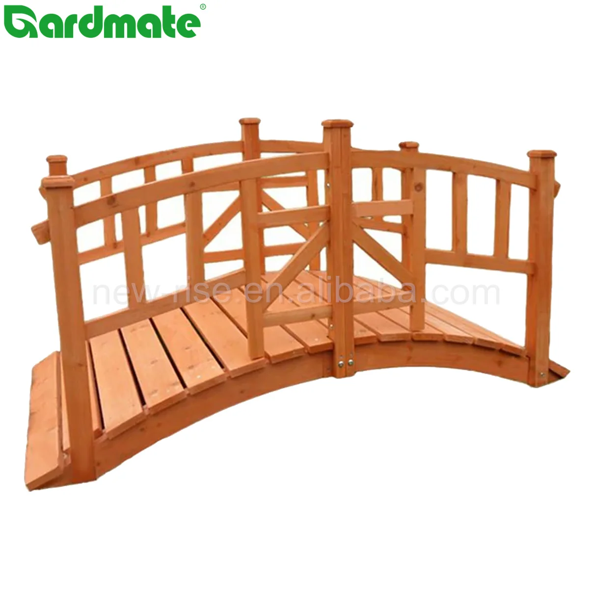 Wooden Yard Garden Decorative Stained Finishing Bridge with Handrail in Brown