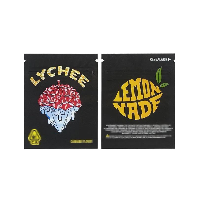 In Stock 100Pcs Printed Soft Touch Film Matte Food Candy Packaging Flat Pouch 1G Resealable Cookies Mylar Bag 7X9Cm With Labels