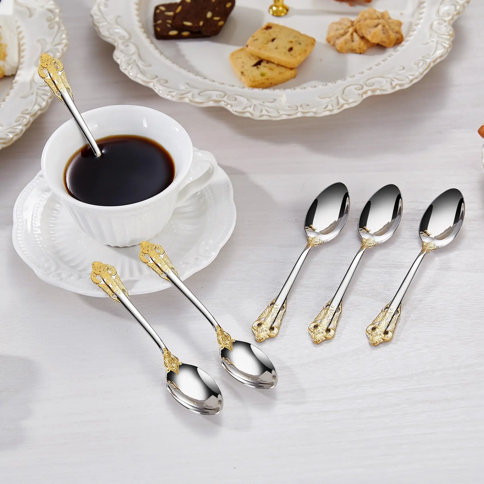Vintage Luxury Stainless Steel 304 Gold And Silver Royal Antique Spoon For Dining