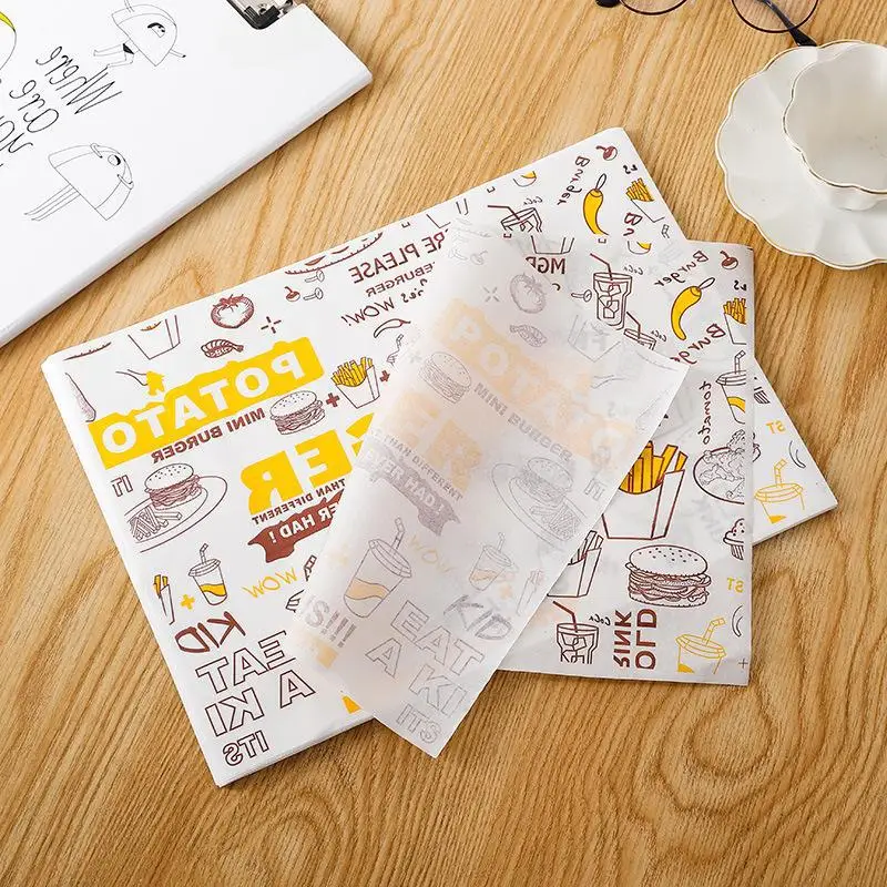 Custom Greaseproof Paper with Logo Printing Food Grade Deli Hamburger Sandwich Wax Paper Custom Food Wrapping Paper
