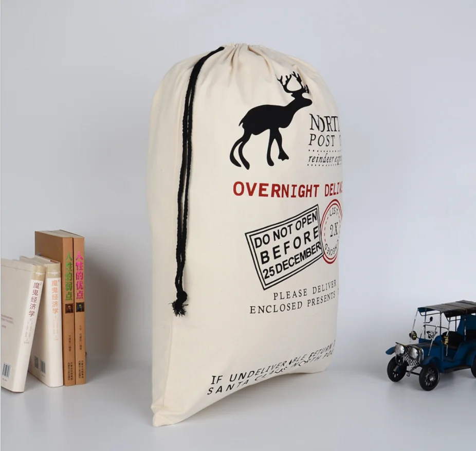 Christmas Cotton Canvas Drawstring Bag Sacks For Santa Gifts Stockings Candy Nuts Package Reindeer Holiday gifts bag