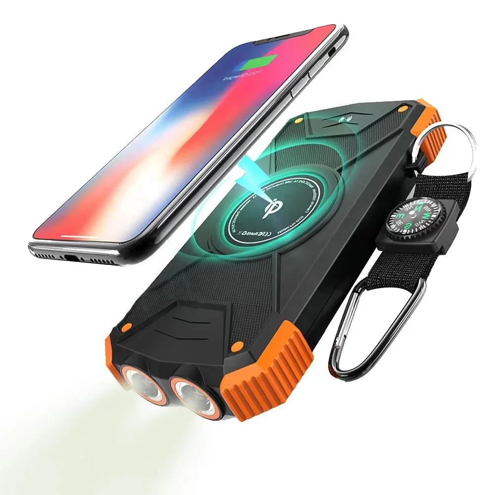 External Energy Powerbank Battery Pack Fast Charge Waterproof Wireless Qi Portable Small Charger Solar Power Bank 10000mah
