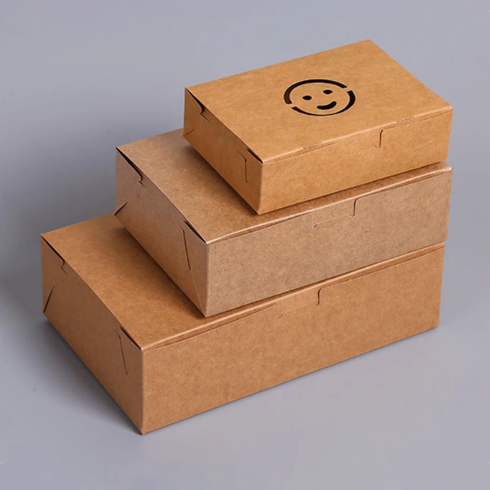 Biodegradable Chicken Takeout Hot Fast Food Fried Boxes Lunch Takeaway Box Disposable Rigid Boxes KS Kraft Paper Packaging Brown