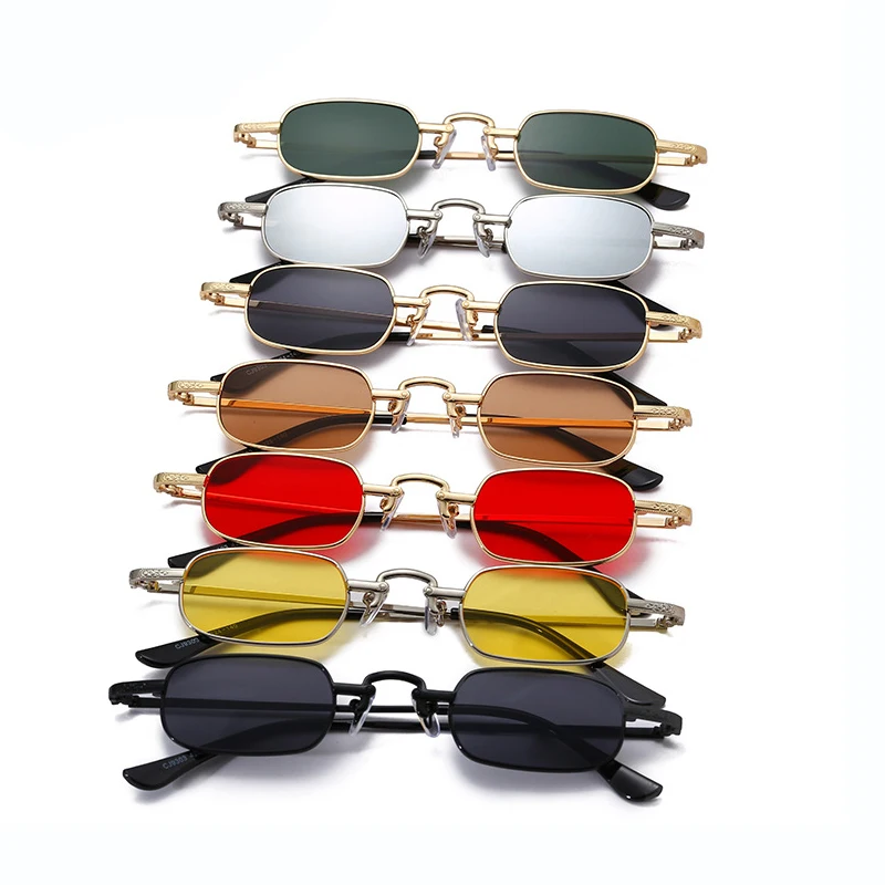Fashion New Hip Hop Sunglasses Ready Stock Wholesale Mini Small Rectangle Metal Sun Glasses For Women Men
