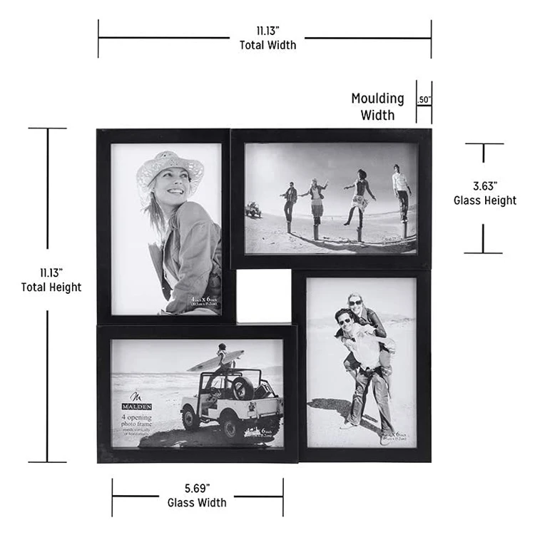 4x6 Collage Picture Frame with High Definition Glass Display 4-opening Family Multi Photo Frames for Wall Hanging