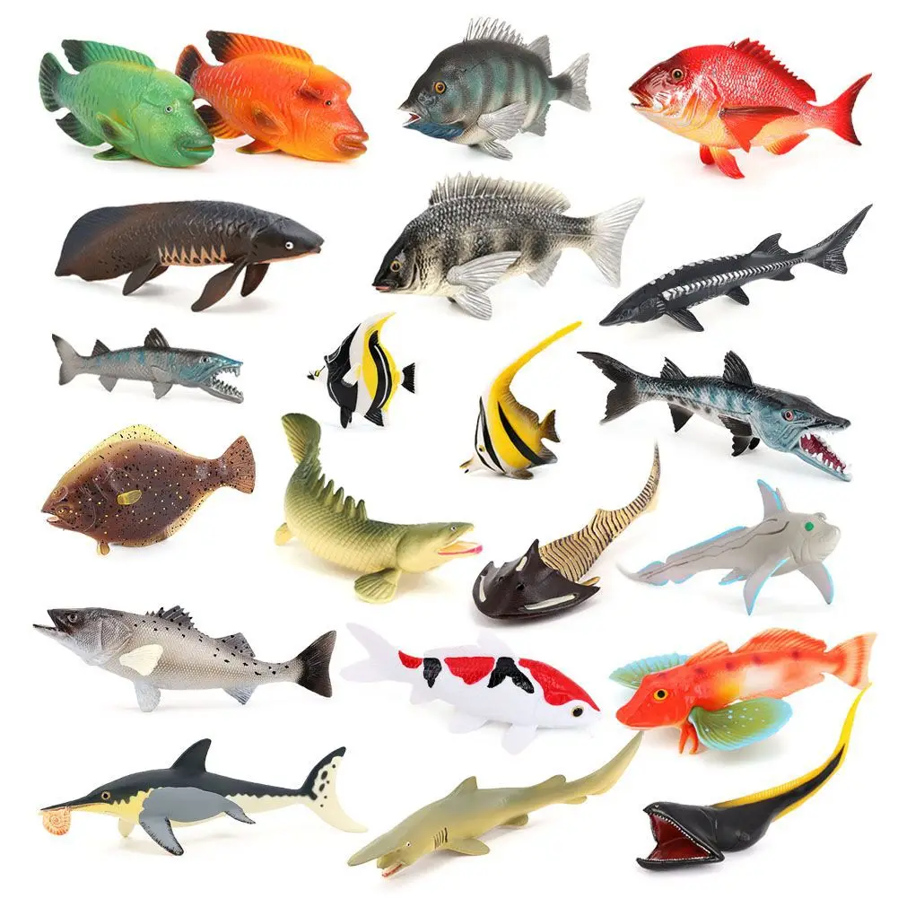 PVC Solid Simulation Ocean Animal Figure Toys Sharks Whales Dolphin Bath Toys Plastic Cake Toppers Toys Sea Animal Figurines