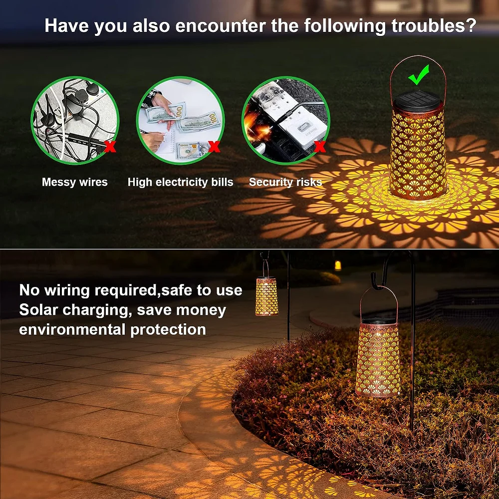 Christmas Solar Lanterns Outdoor Waterproof Halloween Hanging Lantern Decorative Metal Outdoor Garden Landscape Lights