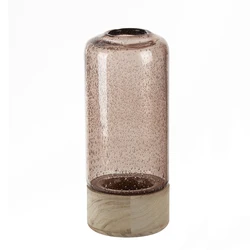 Glass Flower Vase Cylinder  Wooden Stand Vase For Home Decor