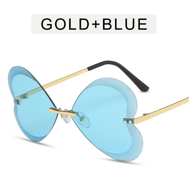 New Fashion Rimless Love Heart Party Glasses With Butterfly Decorated Sunglasses For Adults