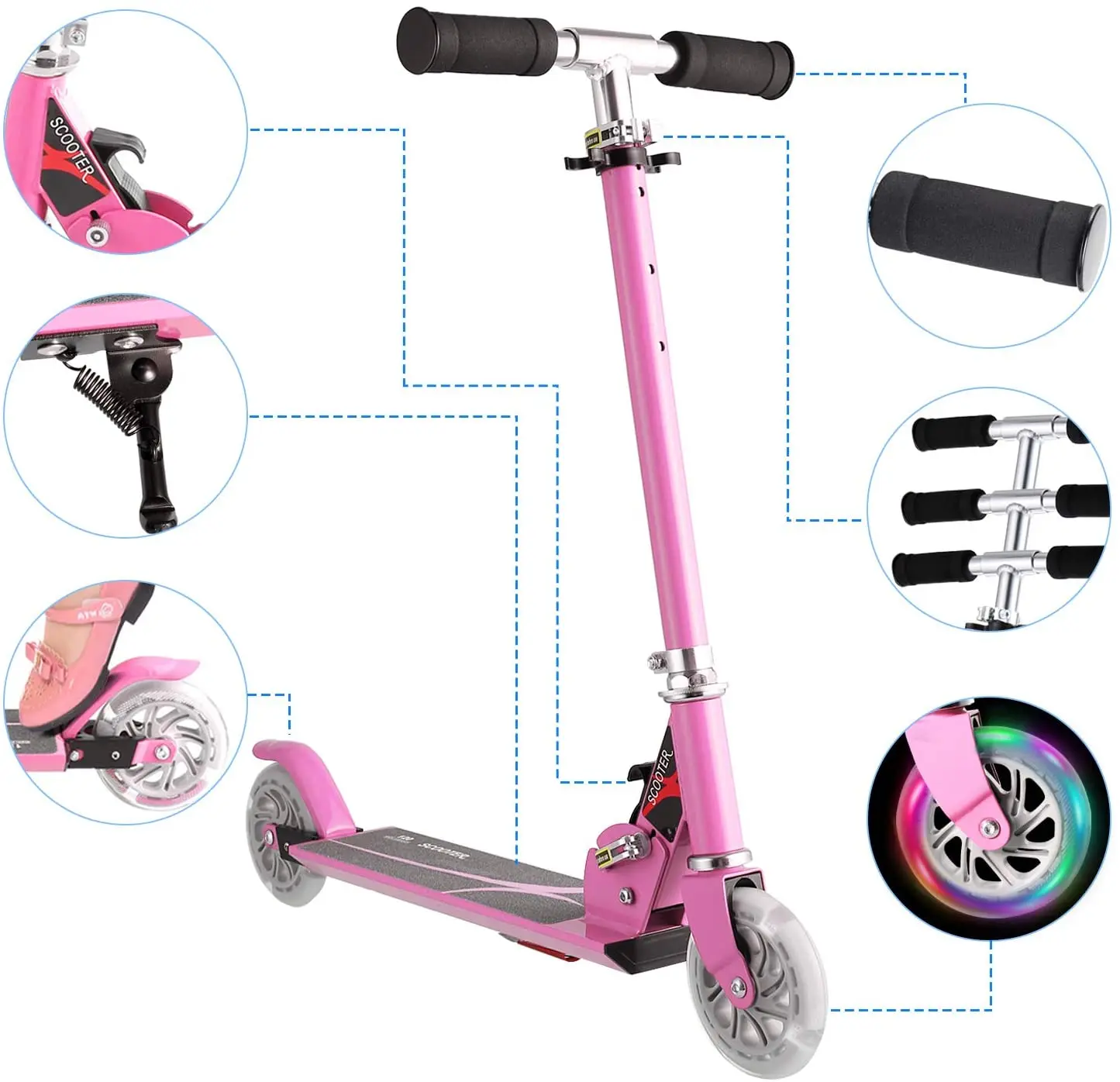 Scooter for Kids with LED Light Up Wheels Adjustable Height Kick Scooters for Boys and Girls Ages 3-12