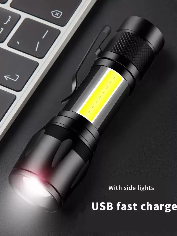 Tactical flashlight USB rechargeable camping flashlight COB Zoomable mini portable flashlight