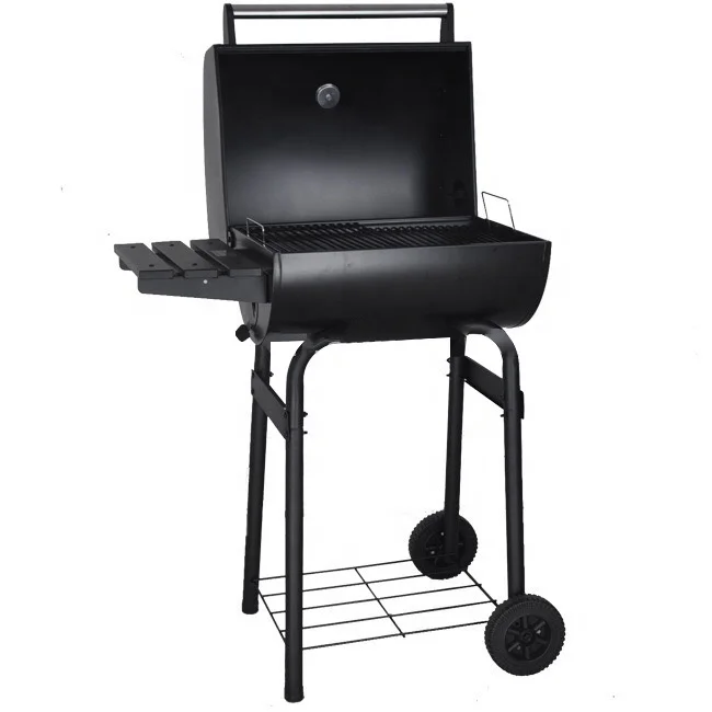Moveable Trolley Barrel Barbecue Charcoal BBQ Grill smoker with trolley