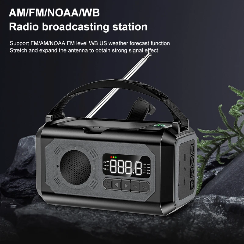 Outdoor Hand Crank Emergency Radio Solar Flashlight Multi-Function Mobile Phone Charging Power Bank Promotional Gift