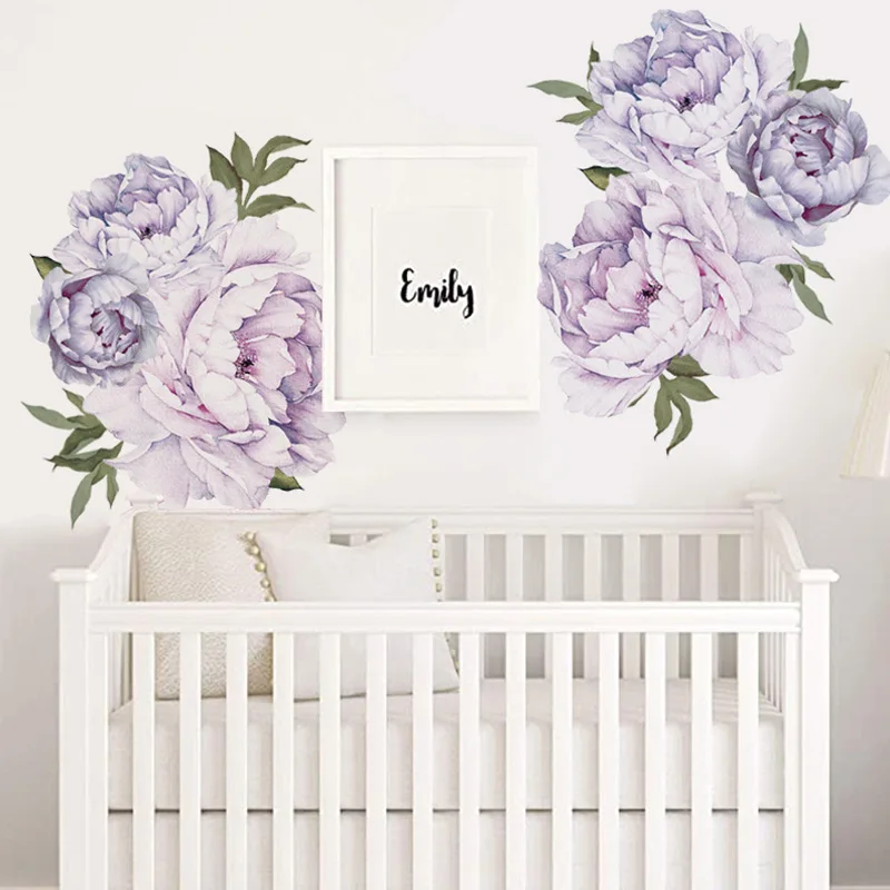 Wholesale creative pink white blue purple Peony Flower Wall Stickers for Kids Room Home wall sticker decoration