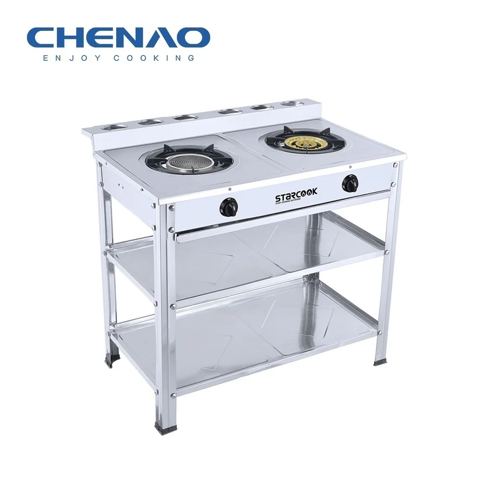 Stainless Steel Cooking Stove 2 Burner Table Gas Stove Freestanding Indoor Stove Cooktops