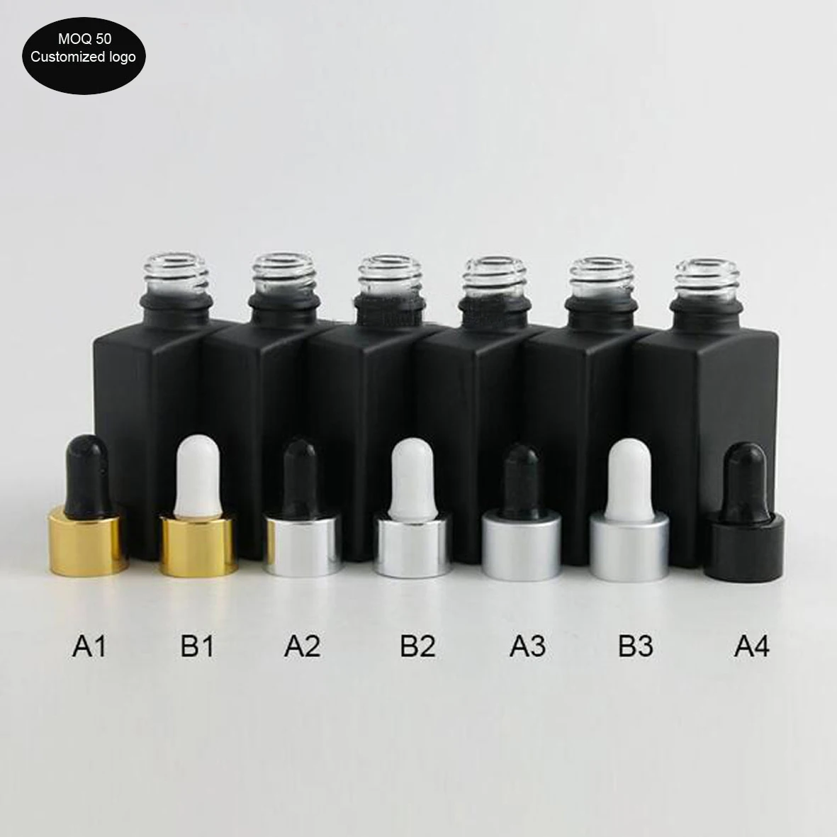 Frosted square flat black bottle 30ml essential oil bottle glass bottle power distribution aluminum tip dropper