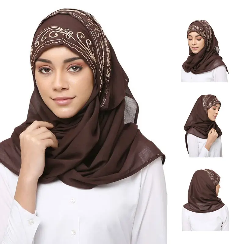 Custom wholesale Embroidered Cotton Muslim Islamic ethnic caps  khimar Fancy printed Casual Hijab Scarf For Women