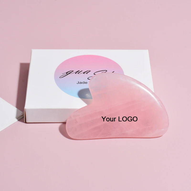 Hot Selling Natural Jade Guasha Board Heart Shape Crystal Face Massage Tool Rose Quartz Gua Sha Stone