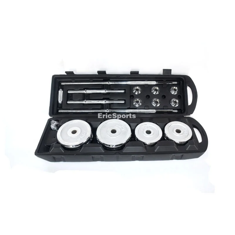 Wholesale gym equipment  fitness chromed adjustable 50kg Barbell and Dumbbell set