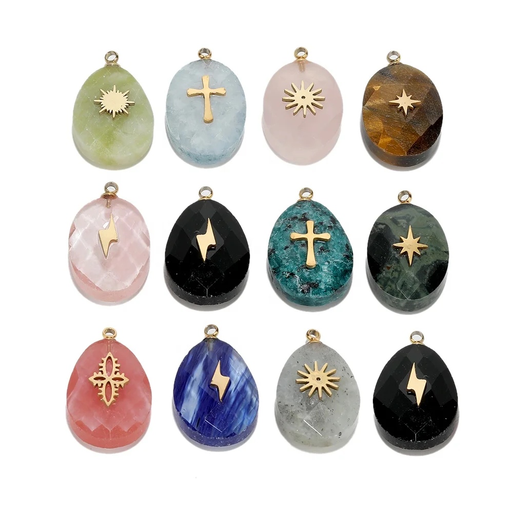 4Pcs 13*22mm Stainless Steel Rhinestone Water Drop Charms Pendants For DIY Making Necklace Supplies Jewelry Findings