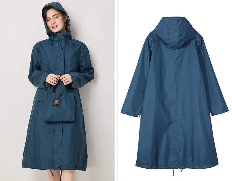 New fashionable trench coat style solid color printed raincoat for outdoor travel, suitable for adult men and women couples