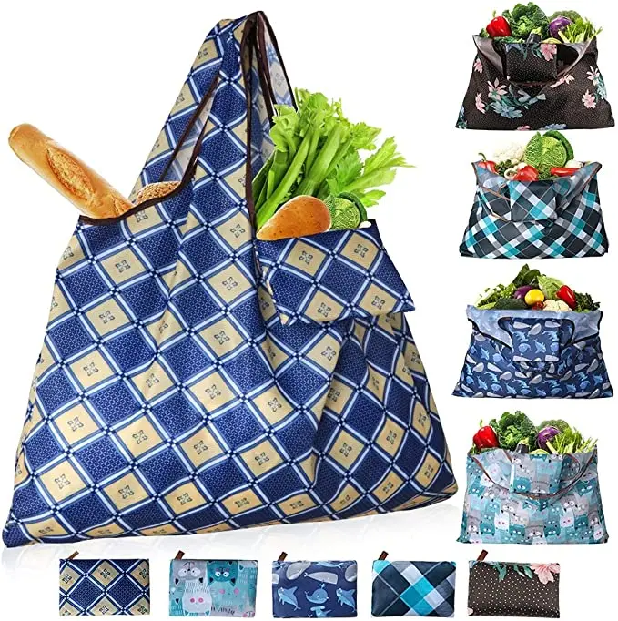 Reusable Waterproof Folding Large Capacity Handbags Shopping Tote Bags Portable Women Foldable Eco Grocery Bag