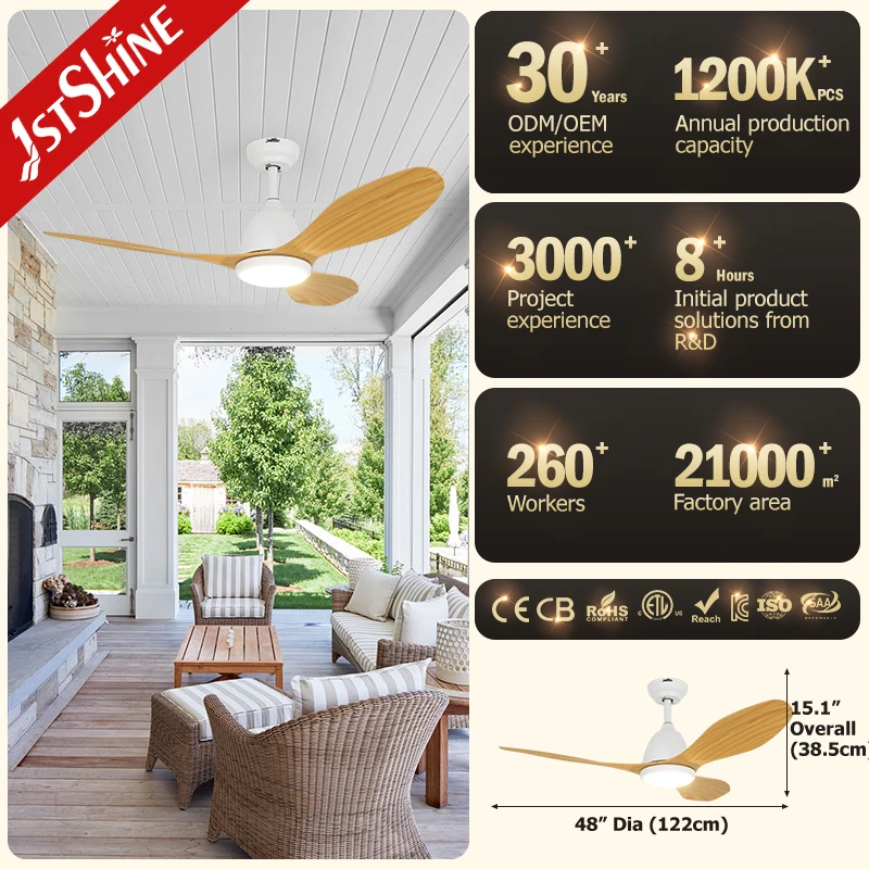 1stshine LED ceiling fan durable downrod ABS blades remote control ceiling fan with light