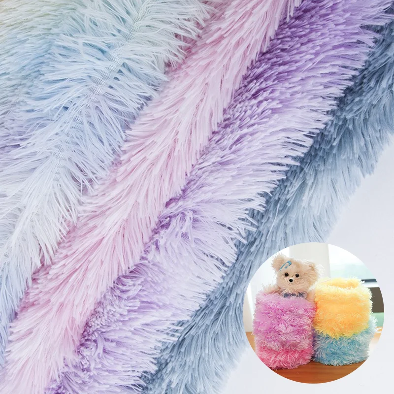 Оптовая продажа игрушек мебель 40 мм окрашенные в радужные цвета длинные волосы 100 полиэстер тисненая PV плюшевая ткань