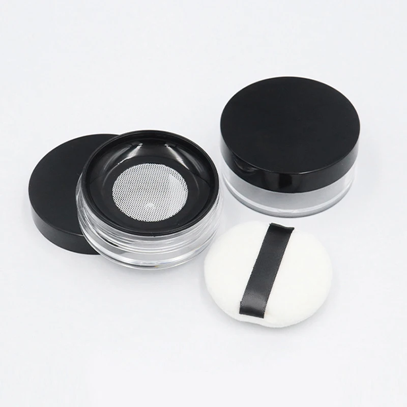 Round Clear Empty Powder Packaging Container Case Box Plastic Loose Powder Jar 20g wth Sifter