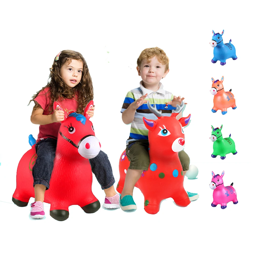 Wholesale Multicolor PVC Dog Jumping Animal Hoppers Toy PVC Inflatable Bouncing Horse with Music and Paint