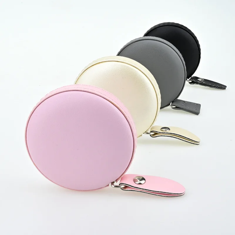 Custom white black brown leather cover oval shape measuring tape 1.5 Meter with handing loop