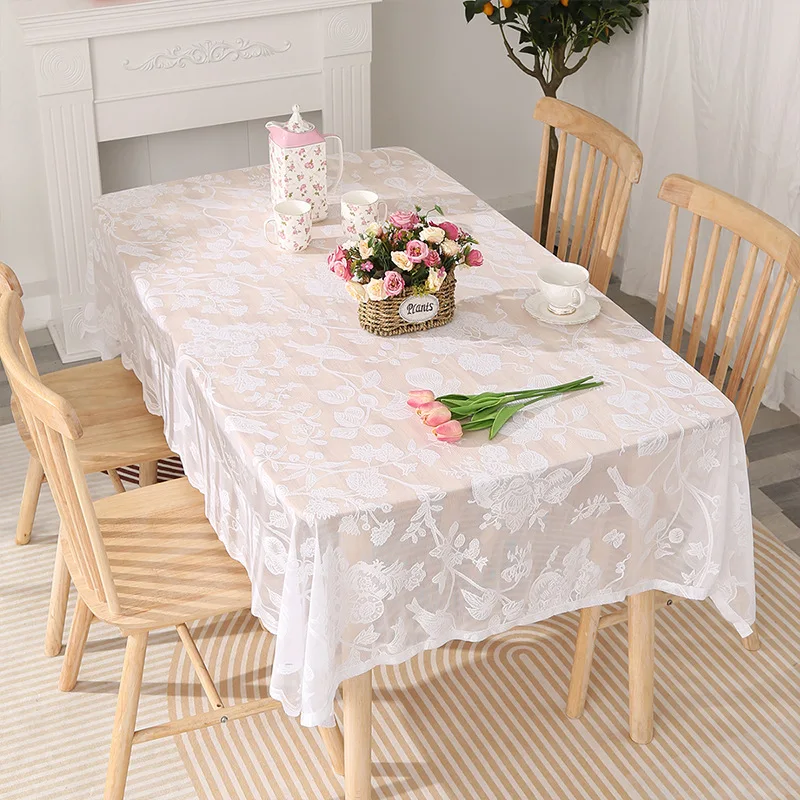 French Aesthetic Lace Tablecloth Solid Color Embroidered Coffee Table Cover Dresser Dormitory Banquet Wedding-for Home Use