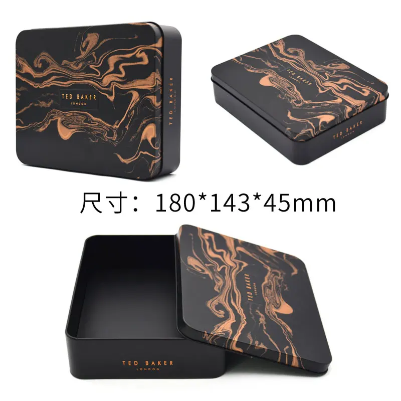 Custom Printed Double Printing Rectangle Black Bakery Food Storage Metal Package Box Mooncake Festival Gift Tin box