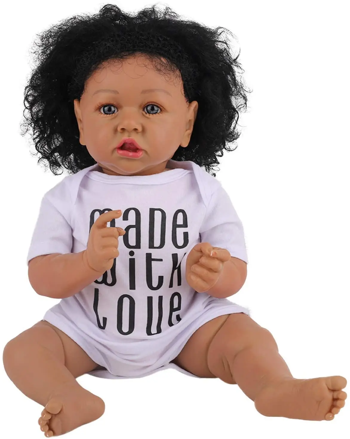 22 Inch Newborn Babies Doll Realistic Reborn Baby Doll Very Soft Full Body Silicone Black Dolls Crooked Mouth Birthday Gift