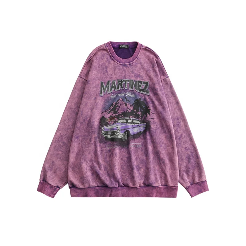 Landscape Pattern Tie Dye Long Sleeves Trendy Crew Neck Vintage oversized cropped custom sweatshirt