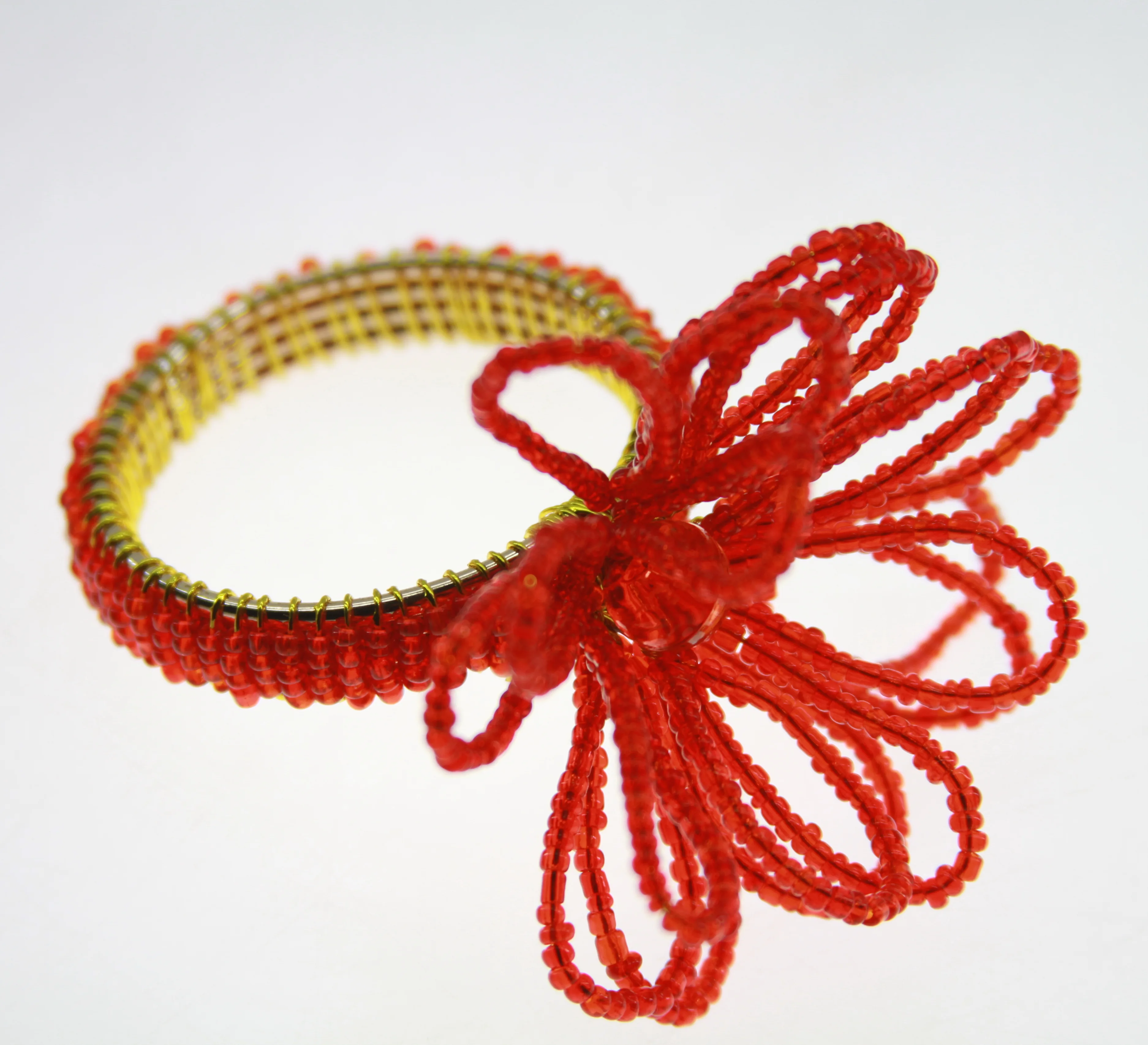 red glass beads flower handmade napkin ring holder