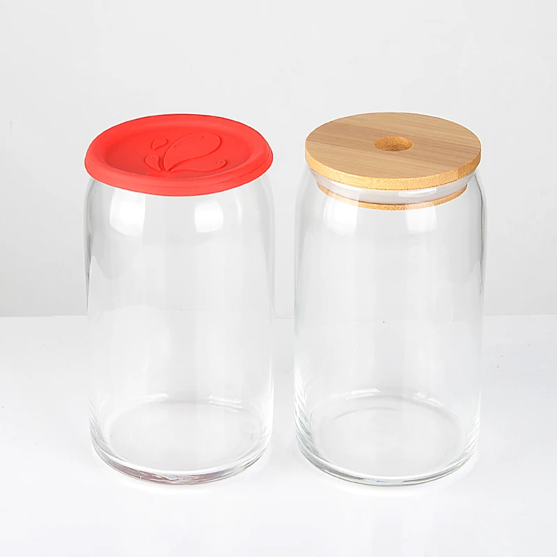 custom logo beer glassware set of 6pcs beer glasses soda cup can shape glass 16oz glass beer can with lid and straw