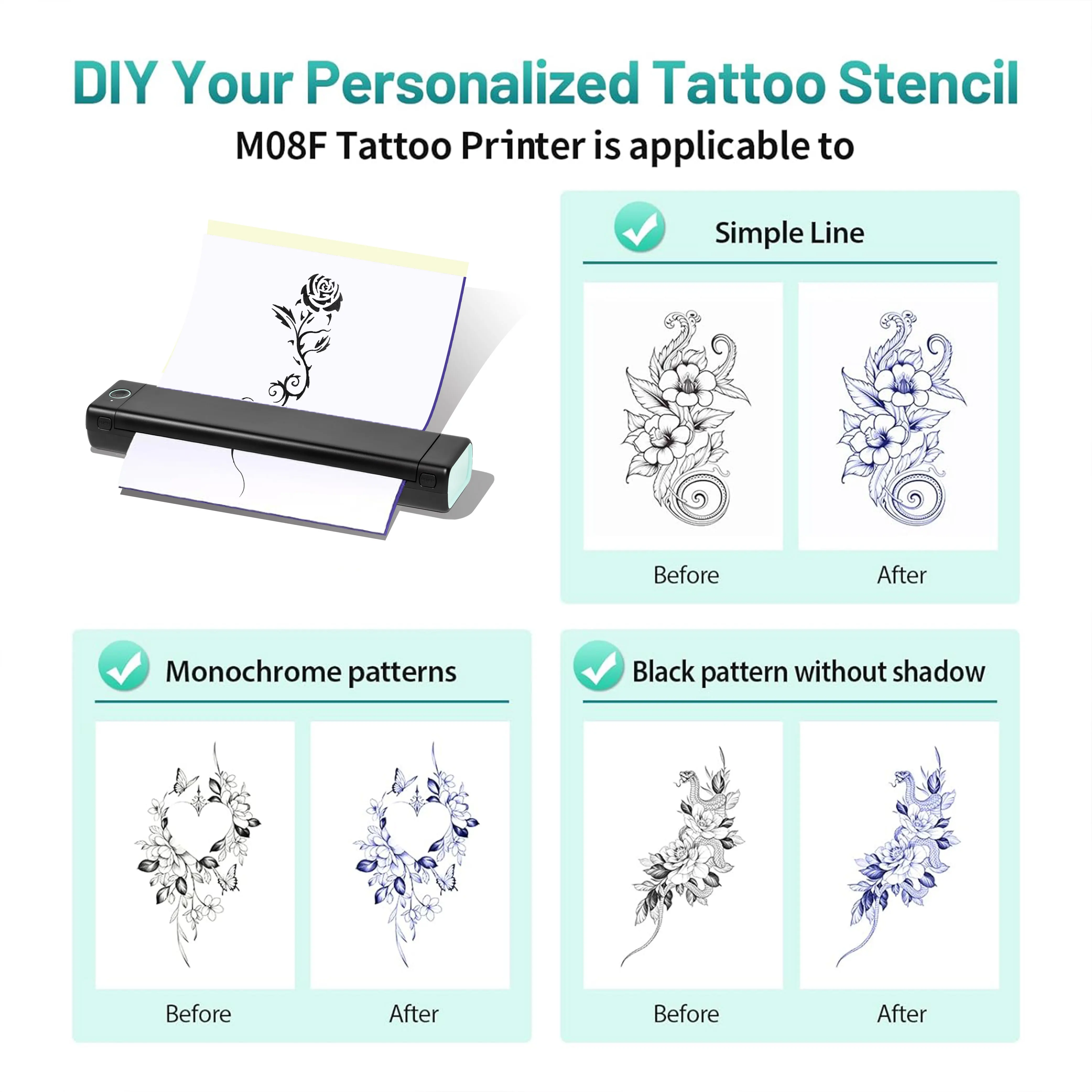 M08F Pro Tattoo Transfer Machine Tattoo Sticker Printer Mini Tattoo Printer portable