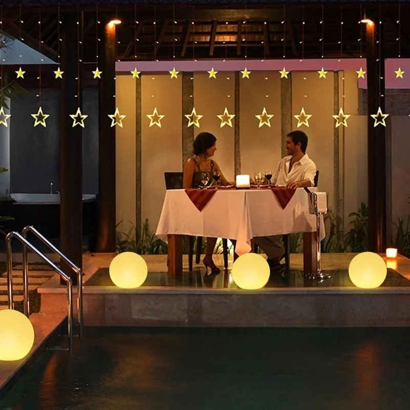 Outdoor Landscape Garden Lawn Yard Waterproof IR Remote Control Multi Color Integrated LED Lights Illuminated Sphere Floor Lamp