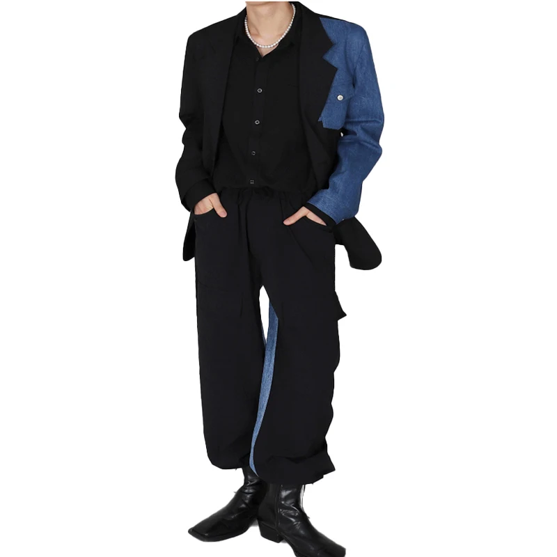 Custom Wholesale Men Casual Denim Patch Suit Blazer Jackets  Two Button Lightweight Unlined Sport Coat