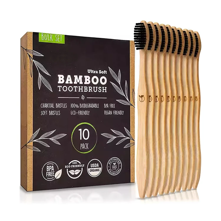 Wholesale 100 % Healthy Eco Organic Charcoal Bamboo Toothbrush With Bpa Free Bristle