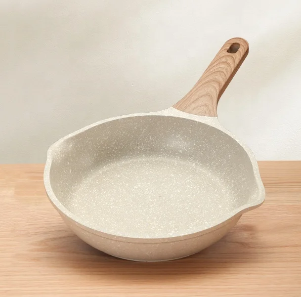 Die-Casting Alu Nonstick Stir Fry Pan Beige Black Marble Pattern 30 cm 12-Inch Wok