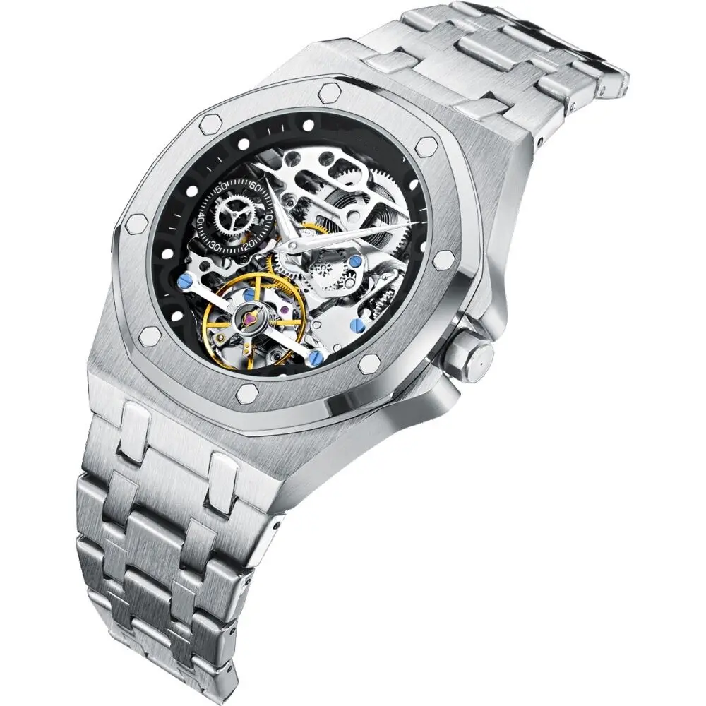 Custom stainless steel skeleton mechanical hunted watch online reloj para hombres automatic mens watches