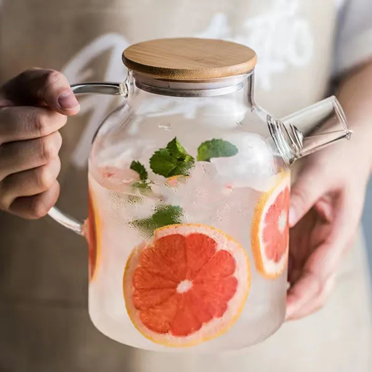 Hot Sale 1000ml 1800ml Borosilicate Glass Teapot Set With Glass Handle And Bamboo Lid