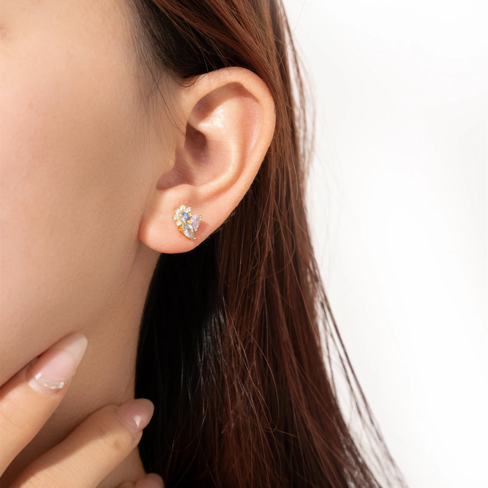 FUAMAY Colored Flower Stud Earrings Bling Bling Zircon Studs 925 Sterling Silver Zircon Earrings Women Flower Earrings Stud