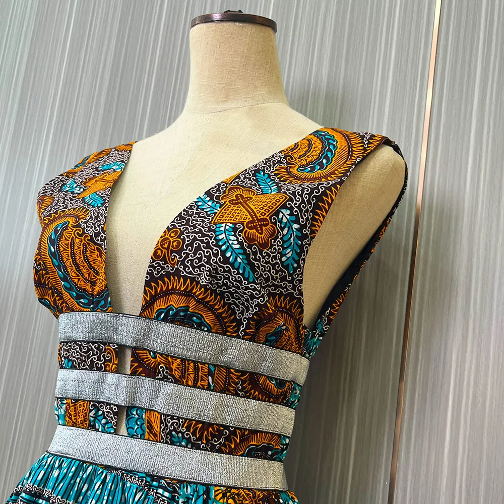 Hot Selling 100% cotton material sleeveless maxi ankara dress wax cloth african dresses for women clothing