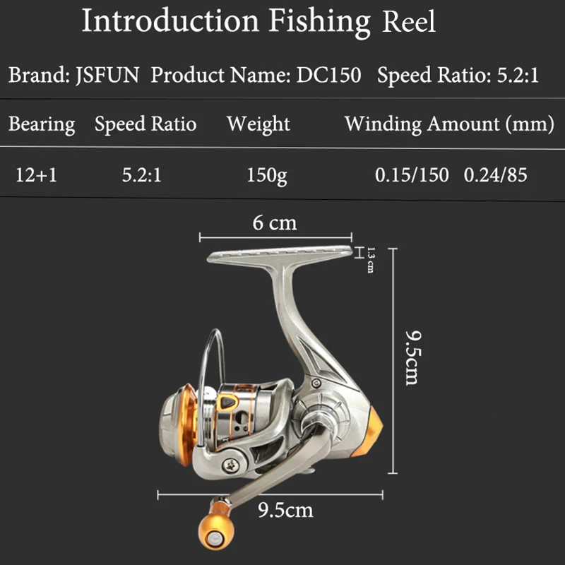 JSFUN Small Mini Spinning Fishing Wheel Gapless 5-in-1 Metal Fishing Vessel Foldable Fishing Reel Carrete De Pesca